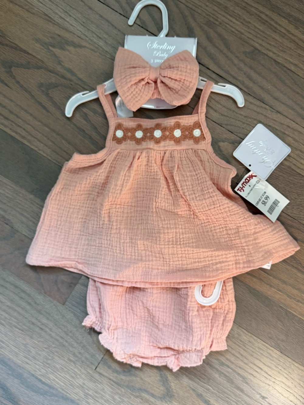 Sterling Baby Peach Muslin 3-Piece Dress Set with Headband